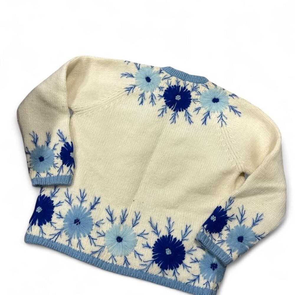 Stephen Chu Vintage 80’s Blue and cream floral cardigan - Picture 4 of 8
